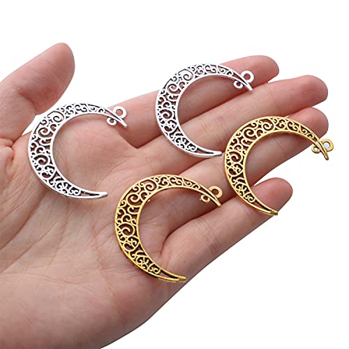 40pcs Hollow Moon Charms Crescent Moon Pendants Celestial Charms Crafts Supplies for DIY Bracelet Necklace Jewelry Making Accessory - color: Silver/Gold