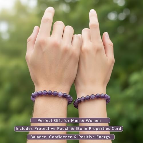 Cherry Tree Collection Tigers Eye Bracelets Plus Over 40 Other Stones – Gemstone Beads for Men & Women, Promotes Protection, Courage, Focus, Balance & Luck – Available in S, M, L with 8mm Round Beads - color: Dogtooth Amethyst, size: Small