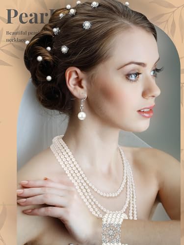 BBTO 8 Pcs Pearl Necklace and Earring Set for Women Faux Pearl Bracelet Costume Jewelry Set for Wedding Bridal Shower Party - style: Classic