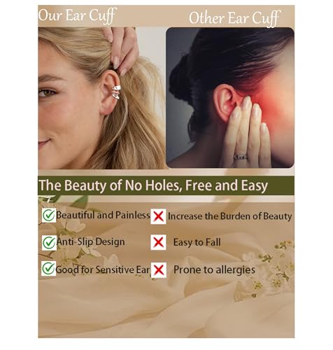14K Gold/Silver Plated Ear Cuffs Non Piercing Set Clip On Dainty | Non Pierced Ear Cuff, Stackable Small Cartilage Hoop Huggie Set, Tarnish Resistant Hypoallergenic Trendy Jewelry Gift - style: silver style 4