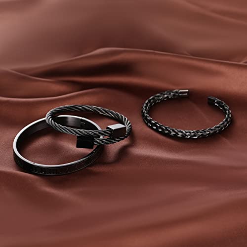 WFYOU 3PCS Stainless Steel Imperial Crown Bracelets for Men Gold Roman Numeral Bangle Bracelet Adjustable Cuff Bracelet Mens Luxury Jewelry Gifts - style: 09:Black- Square