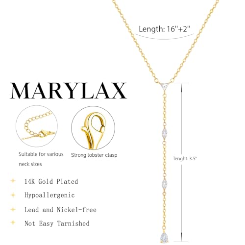 Lariat Gold Necklace for Women, 14K Gold Plated Dainty Drop Y Necklace, Waterproof Non Tarnish Long Layered Beaded Chain Lariat Necklace Prom Jewelry Summer Vacation Gift for Her - color: Gold-1