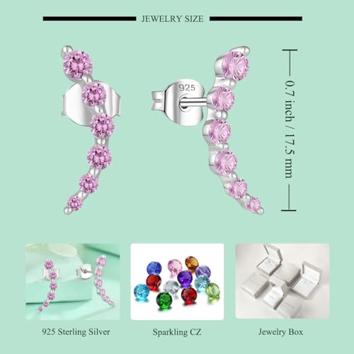 Starchenie 925 Sterling Silver Climber Earring Ear Crawler Stud Earrings for Women - color: Pink Tourmaline