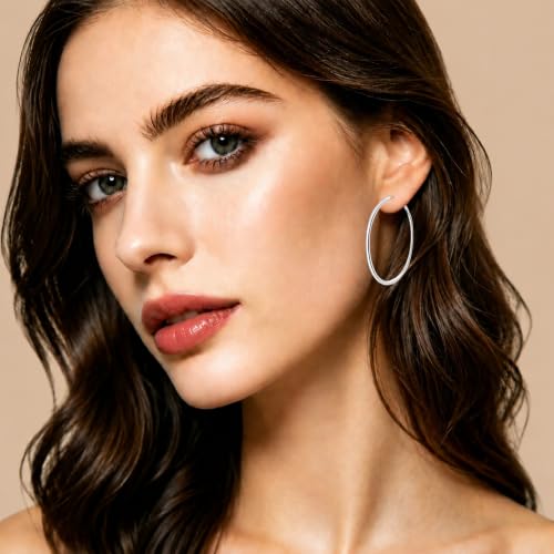 4/6 Pairs 14K Gold Plated Silver Hoop Earrings Set for Women Hypoallergenic | 30 40 50 60 mm, Lightweight Thin Hoops, 316L Surgical Stainless Steel for Sensitive Ears, Everyday Wear to Evening Outfits - color: 6 Pairs(30/40/50mm)-Silver/Gold