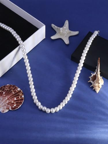 Pearl Necklaces for Women 60'' 70" Long Pearl Necklace 15.75'' Pearl Choker Necklace Chunky Bead Layered Faux Pearl Dangle Wedding Bridal 1920s Gatsby Christmas Costume Jewelry Gifts - color: White-15.75in-7MM