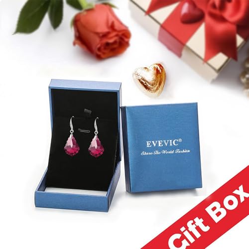 EVEVIC Austrian Crystal Baroque Teardrop Dangle Earrings for Women | 14K Gold-Plated,Hypoallergenic,Brilliant Facets,Fluid Movement,Easy-Wear Fishhook Fit,For Daily Wear And Special Occasions - color: Fuchsia
