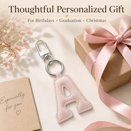 Initial Letter Keychain,Stainless Steel,Colorful Faux Leather Keyring for Backpack,Purse,Car Keys,Gift for Men Women - color: A