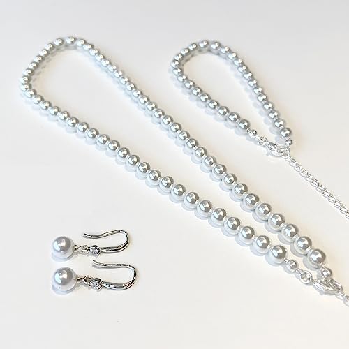 Zeffy Pearl Necklace 4MM/6MM/8MM Dainty Round Imitation Pearl Choker Necklace Wedding Pearl Necklace Delicate Jewelry for Women Simple Bridesmaid Jewelry Gifts - style: Pearl Necklace+Bracelet+Earrings