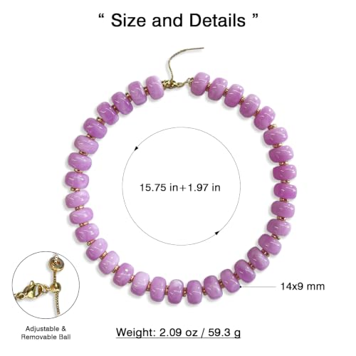Colorful Chunky Resin Beaded Choker Necklaces for Women | Multicolor Beads, Sturdy Metal Chain, Adjustable, Detachable, Lightweight, Summer Beach Boho, Trendy Statement Jewelry Gift - color: Light Purple