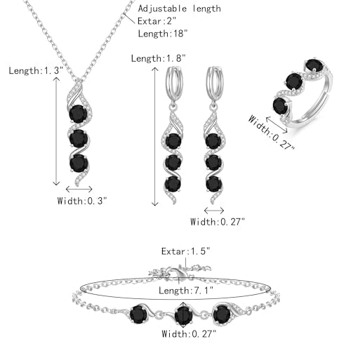 Crysdue Wedding Bridal Teardrop CZ Pendant Necklace Open Ring Dangle Earrings Adjustable Slider Bracelet Jewelry Set, Birthday Mothers Day Christmas Jewellery Gift for Women/Mom/Wife - style: 04-4pcs-Black CZ