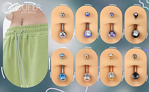 OUFER Titanium Belly Button Rings, Internally Threaded Belly Ring, Round CZ Navel Rings for Women Men - color: Pink, size: 1.6*10MM