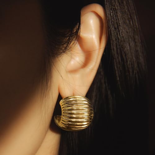 RENAIZ Bold Statement Hoop & Stud Earrings for Women – 14K Gold & Rhodium Plated Maximalist Jewelry, Chunky Geometric Boho Earrings, Hypoallergenic Non-Tarnish Trendy Gift - color: Yellow Gold, style: Chunky