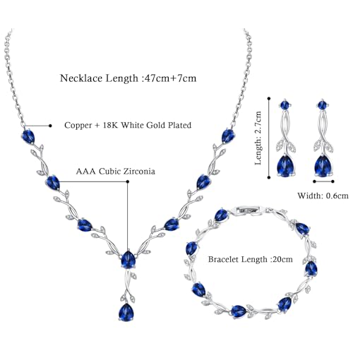 Jewelry Set for Women, Necklace Dangle Earrings Bracelet Set with White AAA Cubic Zirconia, Allergy Free Wedding Party Jewelry for Bridal Bridesmaid - color: Necklace+Earrings+Bracelet-blue