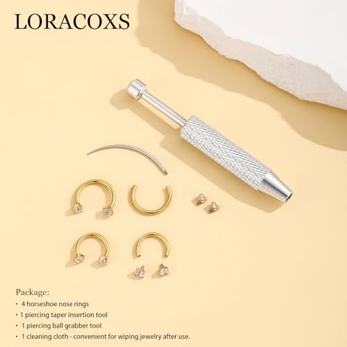 Horseshoe Nose Ring for Women, 20G 18G 16G Surgical Steel Nose Hoops, Multi-Purpose Nose Piercing Jewelry for Cartilage Helix Tragus Labret Septum Lips Ears - color: 16G-Gold 8MM&10MM