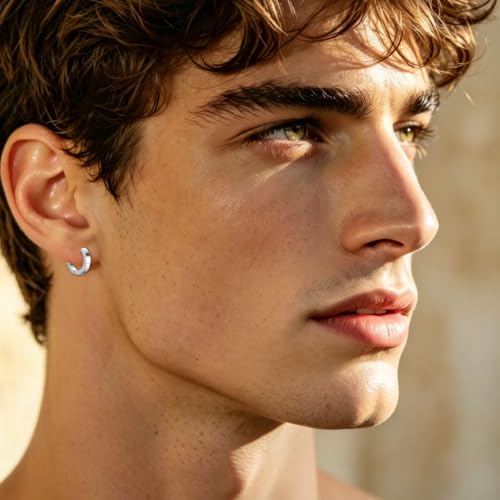 NEWITIN 12 Pairs Stainless Steel Hoop Earrings for Men Women Huggie Earring | Hypoallergenic, Gold Silver Black, Sensitive Ears, Multi Style, Lightweight Round Circle Earring, Unisex Earrings, Men Hoops
