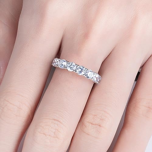 Cubic Zirconia Eternity Band Ring Round Cut/Cushion Cut 5A Grade D Color Simulant Diamond CZ Wedding Band Promise Anniversary Ring for Women - color: Round Cut