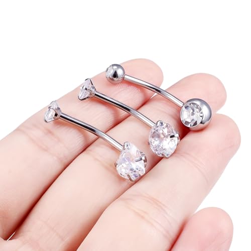 Belly Button Rings Surgical Steel Internally Threaded Belly Button Ring 10MM/12MM/14MM/16MM Navel Rings for Women Clear CZ 14G Long Bar Navel Piercing Jewelry - color: silvertone, size: 16mm bar length