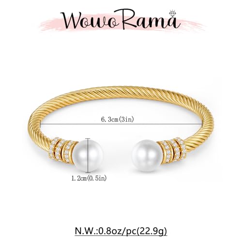 WOWORAMA Twisted Cable Wire Bracelets Two Tone Bangle Bracelet for Women | Stainless Steel, Unisex Gold Silver Bracelet, Mixed Metal Chunky Bangles Jewelry - color: Gold Pearl
