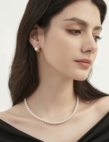 Mameloly Pearl Drop Earrings 925 Sterling Silver CZ 10MM Simulated Pearl Earrings for Women Dangle Trendy Jewelry for Women Hypoallergenic - color: Gold