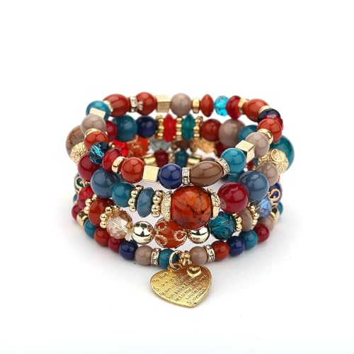 4 Sets Bohemian Stackable Bead Bracelets, Stretch Bangle Charm Jewelry 2 - color: LCS Multicolour 24258