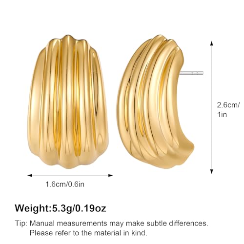 MUYAN Chunky Textured Earrings for Women Large Statement Studs | Brass Hypoallergenic Jewelry, Fashion Accessories, Gifts for Women - color: Gold
