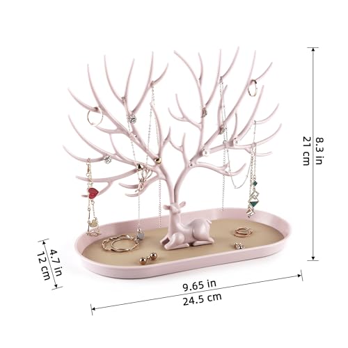 MORE&LESS Antlers Jewelry Display Stand,Tree Tower Rack Hanging Organizer for Ring Earrings Necklace Bracelet - color: A Light Pink