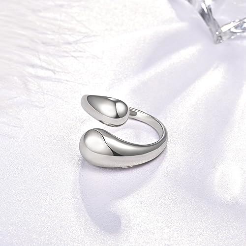 Fookduoduo 925 Sterling Silver Ring Inspirational Jewelry adjustable Wrap Open Rings for Women - style: Chunky Thick Rings