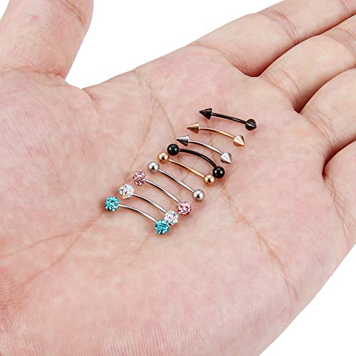 Lcolyoli 20g Surgical Steel Tiny Curved Eyebrow Barbell Ear Navel Belly Ring Piercing Jewelry for Women Men 10mm 9-12 Pieces - color: D: 9Pcs-20G-3/8"