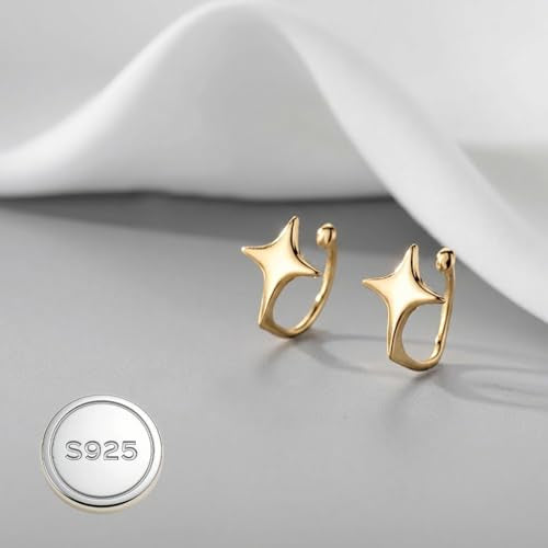 Reffeer Solid 925 Sterling Silver Star Cuff Earrings Cartilage Wraps for Women Teens Helix Earrings Star Clip On Earrings No Piercing - color: B-18K Gold Plated