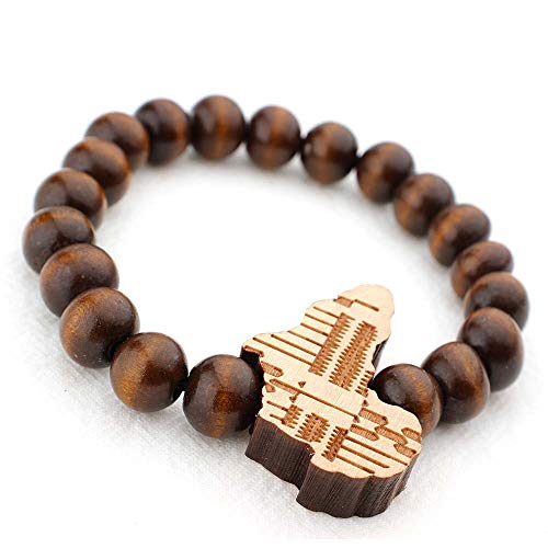 COLORFUL BLING Multicolor 8MM Wooden Bead Chain African Hip-hop Africa Map Pendant Necklace for Men Boys Natural Wood Jewelry - color: set brown