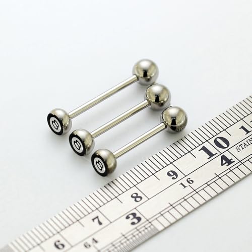 Black Number 69 Logo Ball with 14 Gauge 316L Surgical Steel Tongue Ring Jewelry