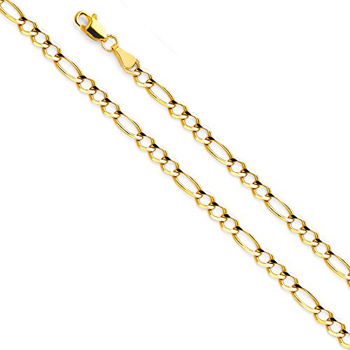 14k Gold Open 3+1 Solid Figaro Pave Chain Link - size: Length 7.5 Inches (Bracelet), style: 14k 3.9mm (Yellow)