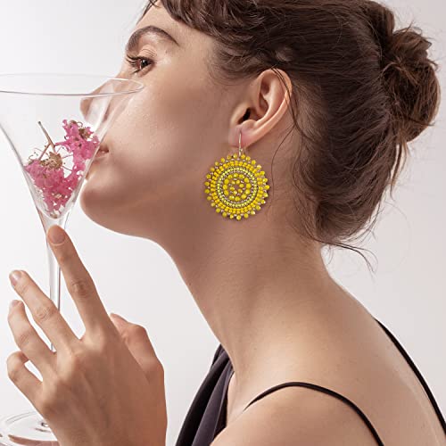 Colorful Summer Beaded Earrings For Women Crystals Glass Bead Dangle Drop Bohemia Earrings Statement Earrings For Women - color: Yellow