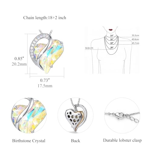 Crystal Heart Necklace for Women - Quietrose Faceted Crystal Heart Pendant with Sparkle Accents, Silver-Tone Curved Frame, 0.85" x 0.73", 18+2" Adjustable Chain, Elegant Gift for Her - color: Iridescent - Starlit Aurora