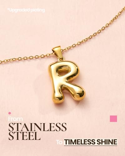 DoDoBeads Stainless Steel Initial Necklace, Waterproof 18K Gold Plated Necklace, Non-Tarnish Chunky Monogram Jewelry Gifts for Women, Mothers Day Gift - style: R