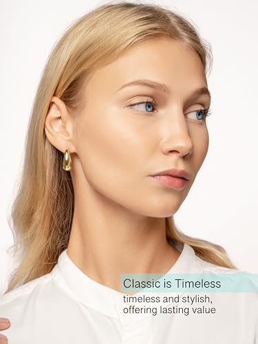 Altitude Boutique 18K Small Chunky Gold Hoops | Thick Oval Tube Earrings | Lightweight, Hypoallergenic Open Hoop Earrings For Women - color: Silver