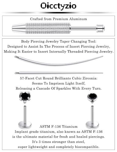 F136 Titanium 20/18/16g Flatback Earrings Nose Lip Rings Jewelry - color: Black, size: 20g