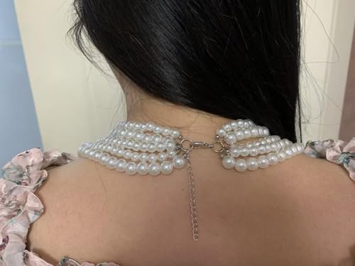 Multilayer Strand Chain Faux Pearls Flapper Beads Cluster Long Choker Necklace - color: White