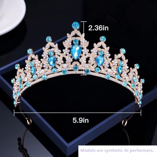 Kamirola Bridal Wedding Tiara Crown Jewelry Set for Women/Brides/Bridesmaids Crystal Jewelry Set for Wedding Prom Party Bridal Crystal Necklace Earrings Bracelet Set(TR60) - color: Gold Skyblue