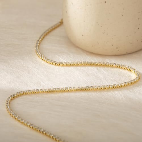 Tewiky Layered Necklaces for Women 14k Gold Plated Chain Necklace Set | Chunky Herringbone/Snake/Rope/Box/Cuban Link Chain for Women, Layering Stack Choker Necklace, Dainty Jewelry Set Non Tarnish - color: Tennis Necklace Gold