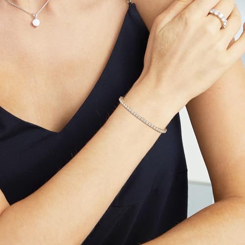 Gemsme 4 Prong Tennis Bracelet, 18K White/Yellow Gold Plated 3mm Round Cubic Zirconia Bracelet for Women Size 6-8.5 Inch - color: Gold Plated, size: 7 inch