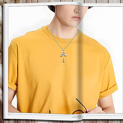 JUNOVUROS 18 to 28 Inches Rolo Chain Ancient Ankh Cross Pendant Necklace for Men Women Boys Girls 316L Stainless Steel with Large And Medium Sizes - color: C-Silver/Size: 1.77 '' * 0.98 ", style: 18 Inches
