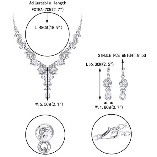 EVER FAITH Rhinestone Crystal Bridal Floral Wave Teardrop Necklace Earrings Set - color: 2pcs_Clear