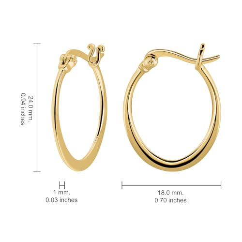Hoops & Loops 925 Sterling Silver 23mm Oval Flat Click-top High Polished Lightweight Hoop Earrings for Women, Silver, Yellow Gold & Rose Gold - color: Yellow Gold