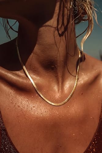 DEARMAY 14K Gold Plated Herringbone Necklaces for Women, Dainty Gold Snake Choker Chain Non Tarnish Trendy Simple Thin & Chunky Options Neckalce 1.5/3/5/6/8mm Chain Jewelry for Gifts - color: 3MM 16"-GD Herringbone Necklace