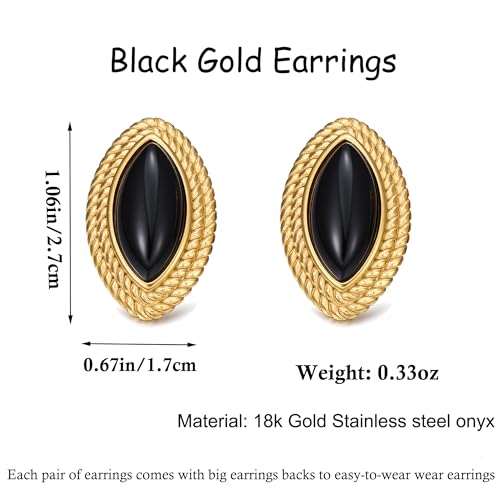 RAUCHBE Big Chunky Gold Earrings for Women Vintage Black Oval Earring Onyx Statement Earrings Trendy Jewelry - style: Stud A