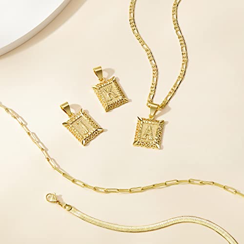 KissYan Gold Layered Initial Necklace Set for Women | 14K Gold/White Gold Plated Letter Pendant with Paperclip Snake Figaro Choker Chain, Alphabets from A-Z Jewelry Gifts - color: 3PCS, style: I