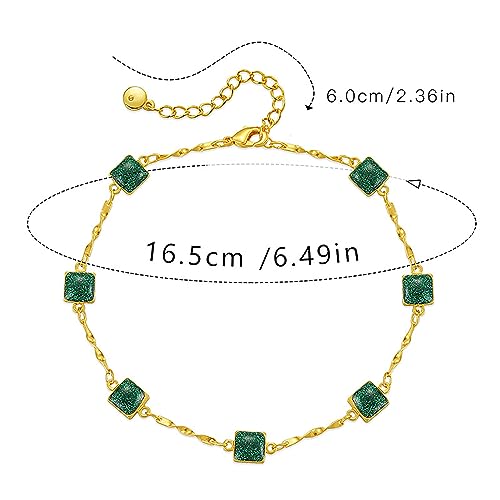 Dainty Gold Bracelets for Women, 18 Gold Plated Adjustable Evil Eye/Butterfly/Beaded/Pearl/Heart/Turquoise Handmade Bracelet for Women - style: Emerald