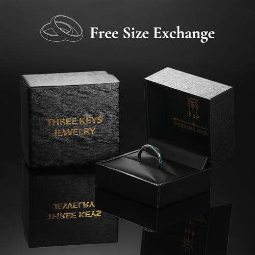 THREE KEYS JEWELRY Tungsten Wedding Band Koa wood Inlay Black Domed | 4mm, 6mm, 8mm, Everyday Wear, Black, Domed, Koa wood inlay - color: Black+Green Wood 4mm