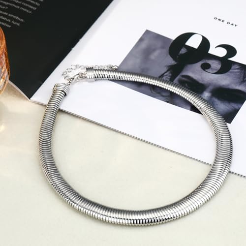 Chunky Gold Choker Necklace for Women, 14K Gold Plated Snake Chain Statement Necklace Triple Twsited Layered Choker Necklaces Jewelry Gifts - style: 1 LAYER/14K SILVER COLLAR